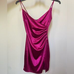 Blue Blush Pink Asymmetrical Ruched Slip Dress